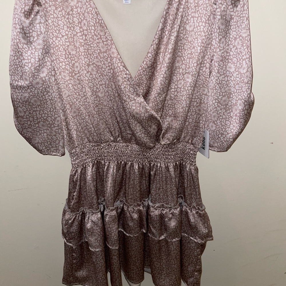 Silk tan dress with floral print, size medium, bought from local boutique, NWT